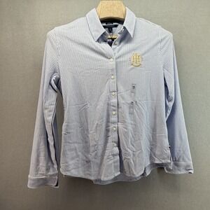 Tommy Hilfiger Adaptive Shirt Womens Medium Seated Fit hook & loop Blue Stripe